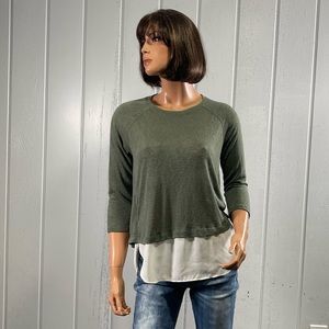 *Timing Women's Green & White 3/4 Sleeve Layered  Top Sz XS